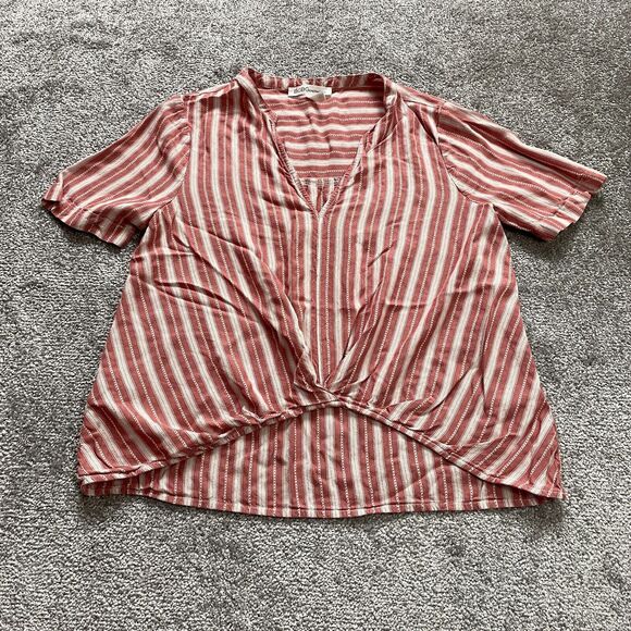 BCBGeneration Blouse Shirt womens Small Red White Striped Rayon Boho Casual Top - Picture 1 of 9